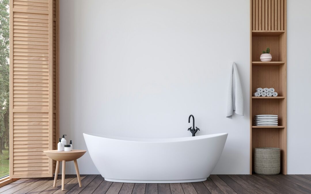 A bathtub and a table