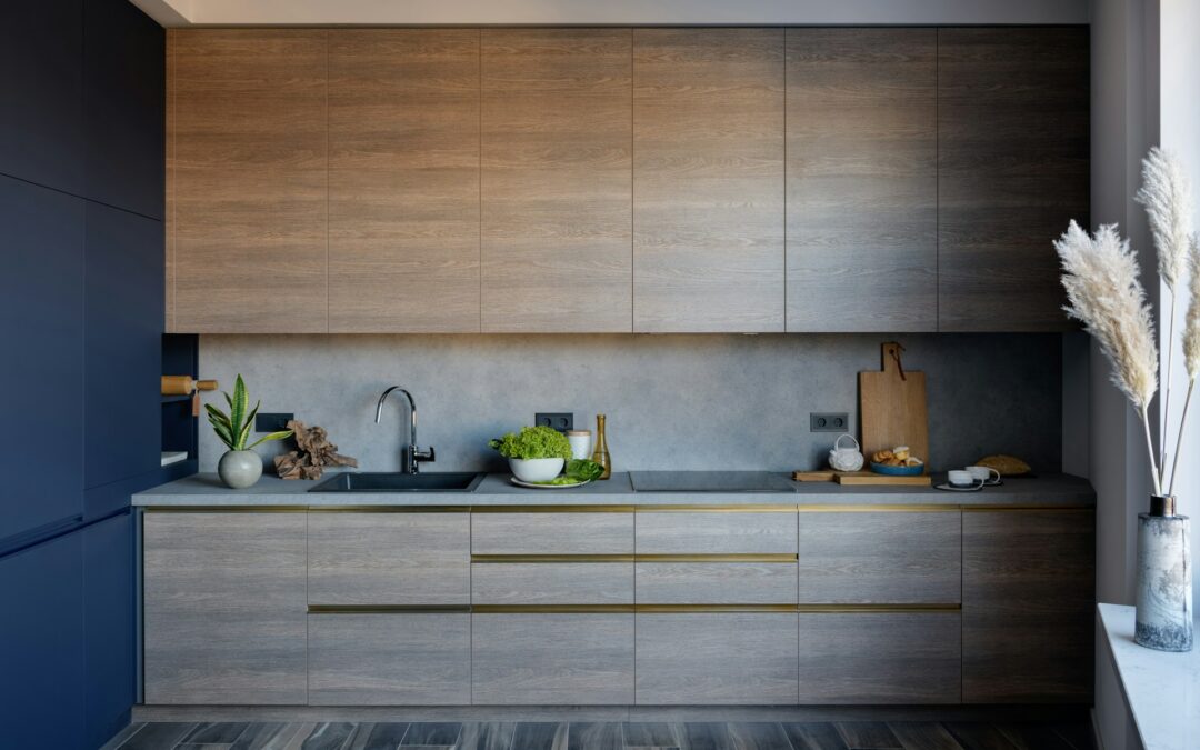 A view of a wooden kitchen