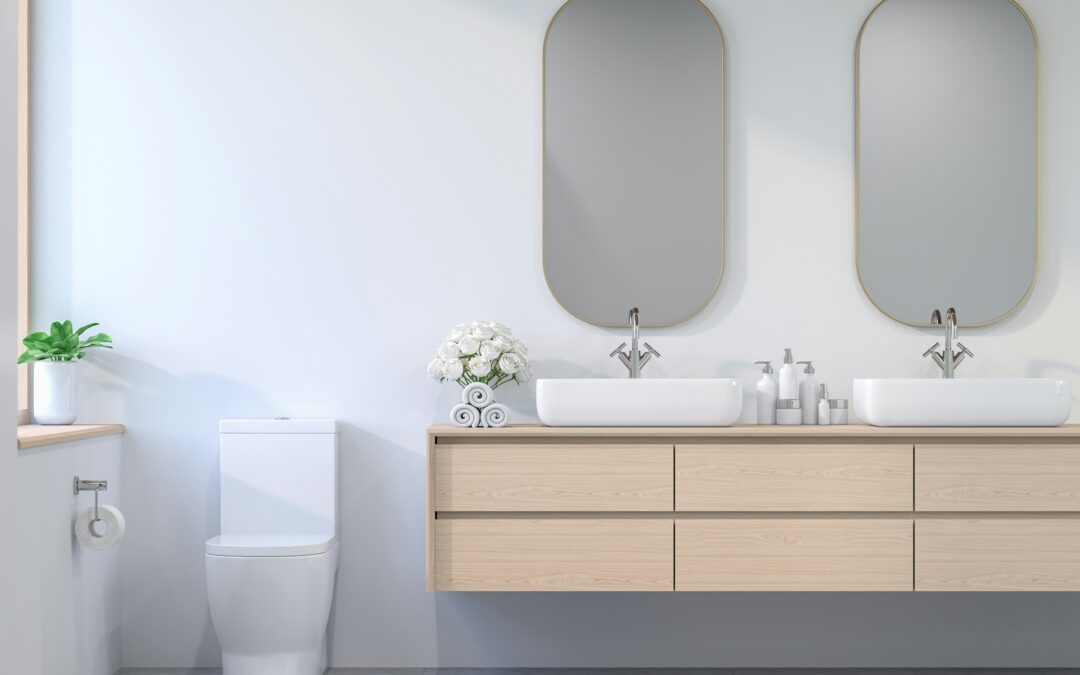 A bathroom cabinet with two mirror
